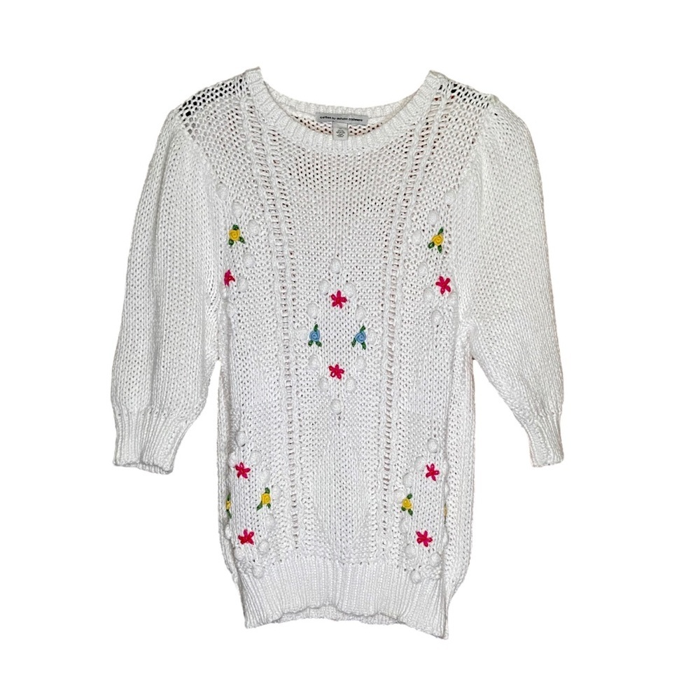 Autumn Cashmere‎ Embroidered Floral Knit Cottagecore Sweater Grannycore Medium - Picture 2 of 4